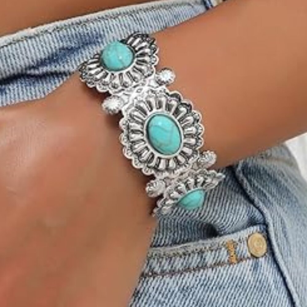 Boho‎ Silver Cuff Bracelet Bohemian Turquoise Western Cowgirl